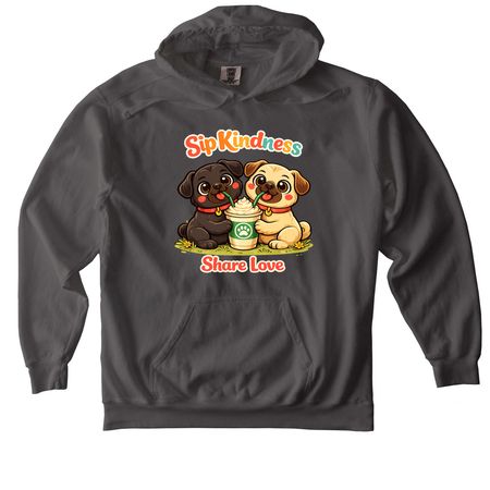 Sip Kindness Pugs-Share Love, a Pepper Comfort Colors Pullover Hoodie
