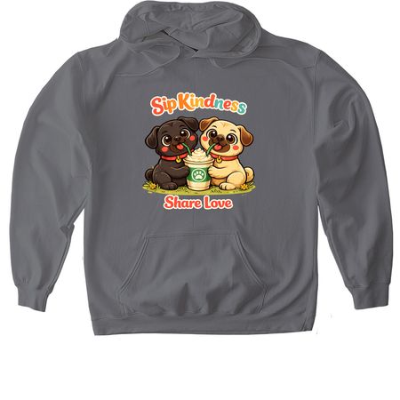 Sip Kindness Pugs-Share Love, a Charcoal Gildan Softstyle Pullover Hoodie