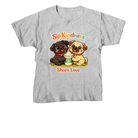 Sip Kindness Pugs-Share Love, a Sport Grey Youth Unisex Tee