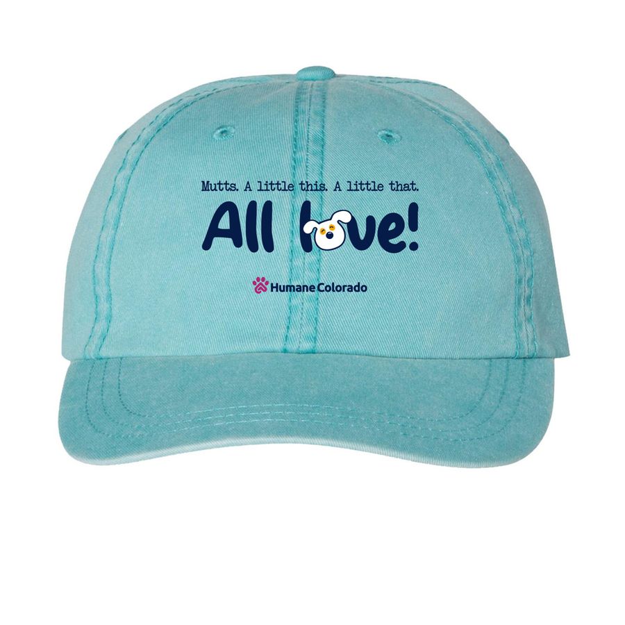 Mutts. All love!, a Aqua Printed Pigment Dye Baseball Cap