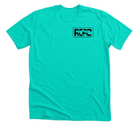 Restored Connections Black logo, a Heather Sea Green Premium Unisex Tee