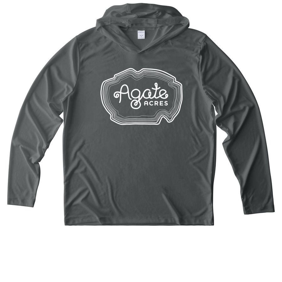 UV Shirts - White Logo, a Dark Smoke Grey UV Performance Long Sleeve Hoodie