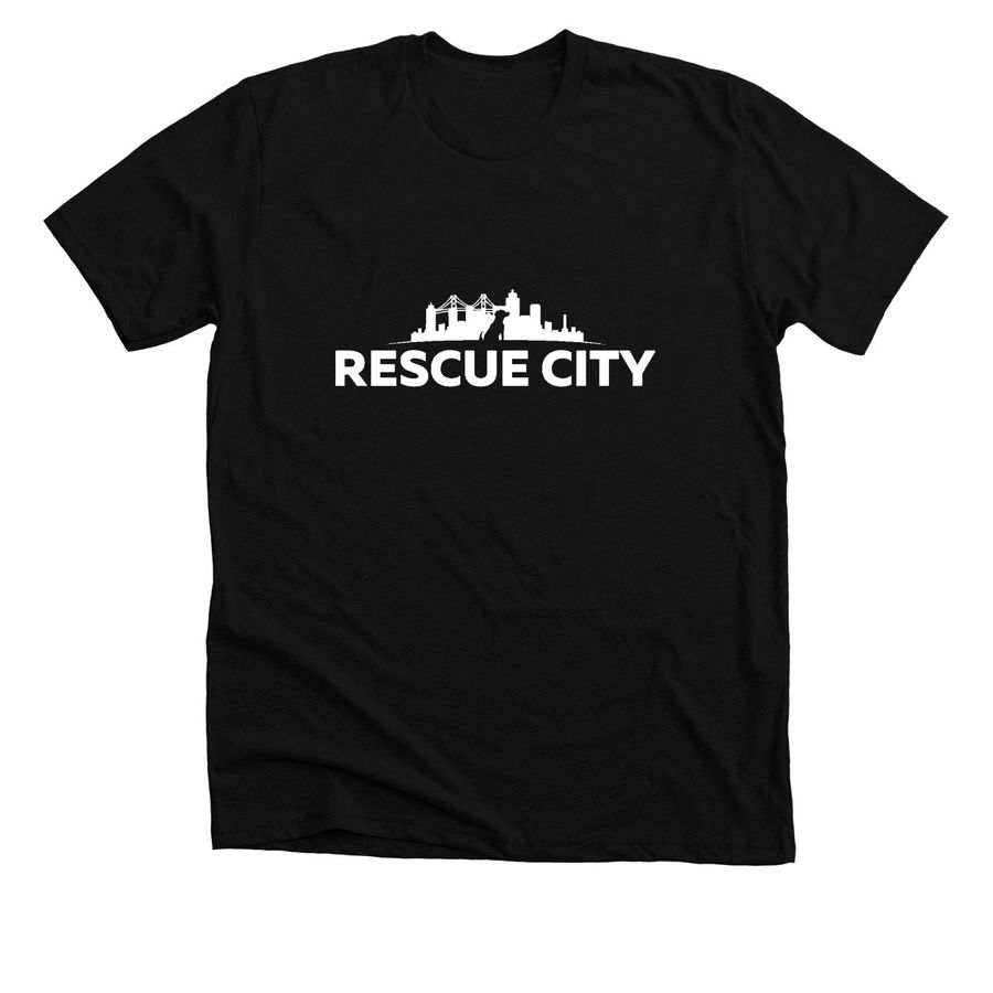 Rescue City White Logo shirts, a Solid Black Blend Premium Unisex Tee