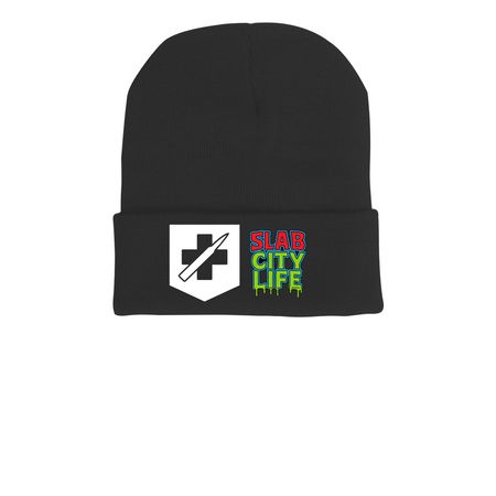 Slab Life, a Black Printed Cuffed Beanie