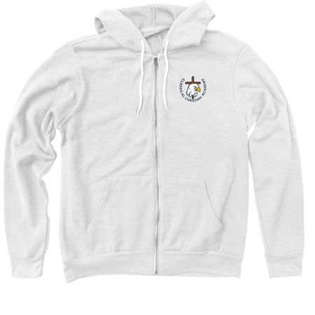 White School Options, a White Zip Up Hoodie