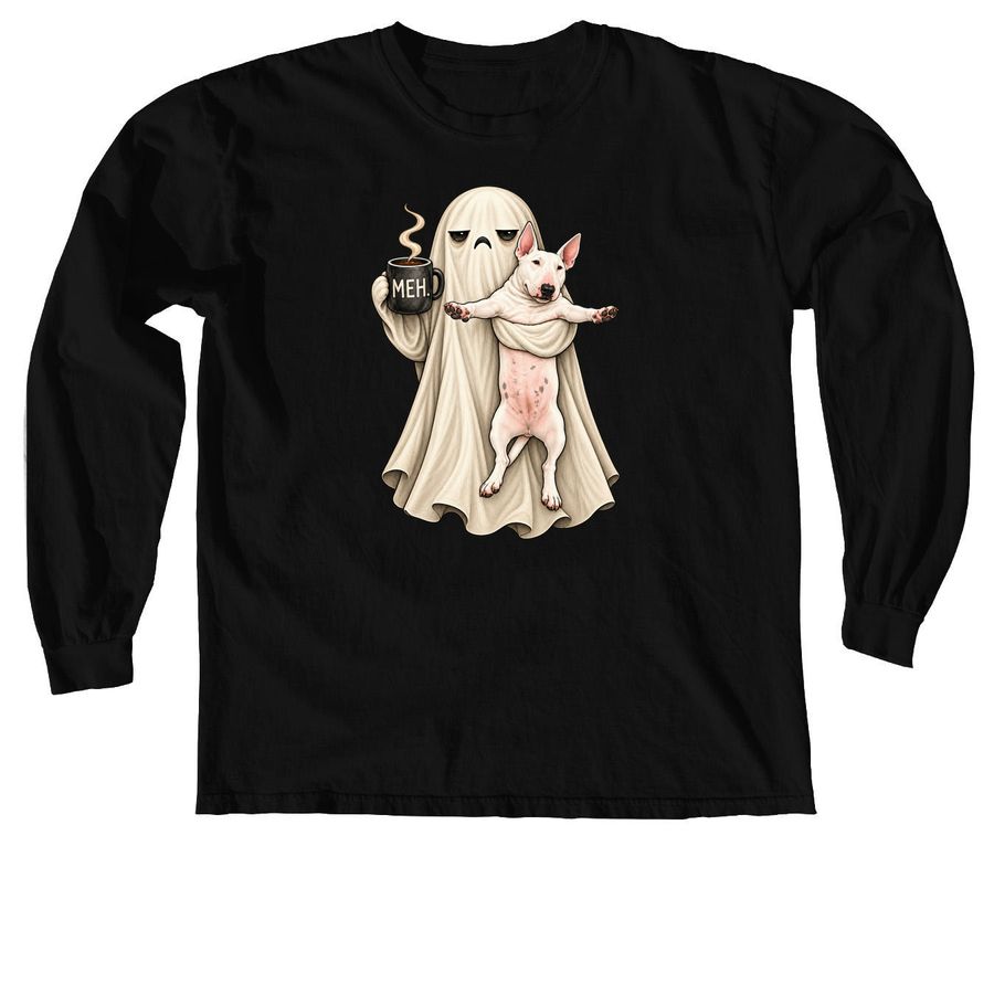 Meh Ghost, a Black Comfort Colors Long Sleeve Tee