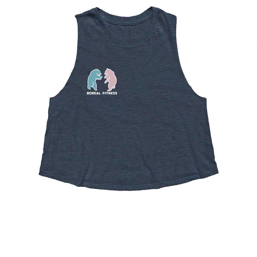Inverted Logo Tops, a Heather Navy Women's Cropped Racerback Tank