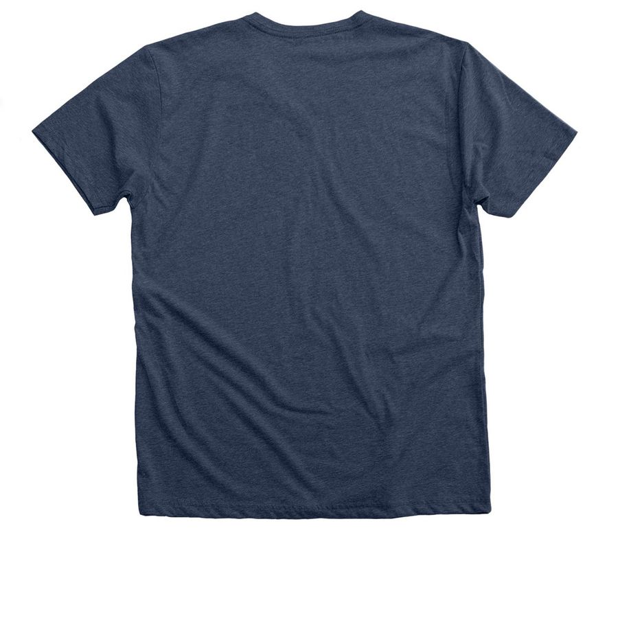 Road, White and AROO! RTR Summer Fundraiser, a Heather Navy Premium V-Neck Tee (back-view)