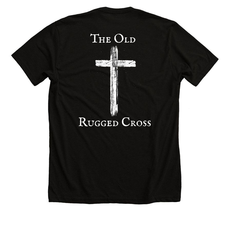The Old Rugged Cross, a Solid Black Blend Premium Unisex Tee (back-view)