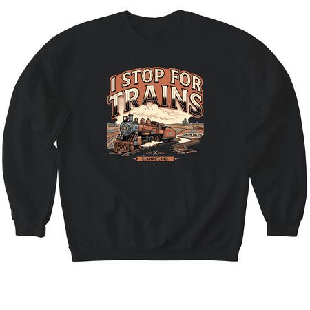 I Stop for Trains, a Black Softstyle Crewneck Sweatshirt