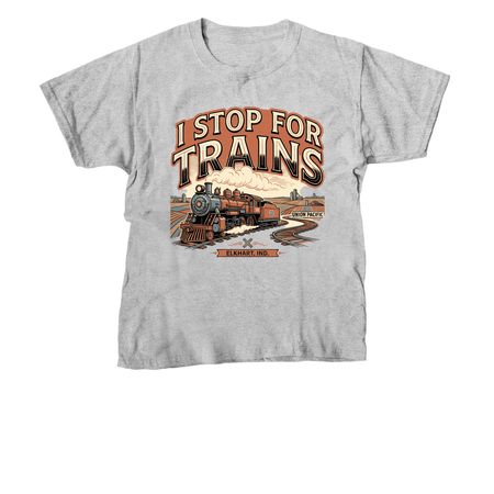 I Stop for Trains, a Sport Grey Youth Unisex Tee
