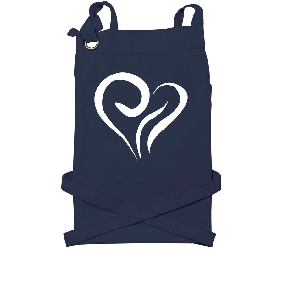 Family Heart Foundation White Heart Apron, a Navy Cotton Canvas Pocket Apron