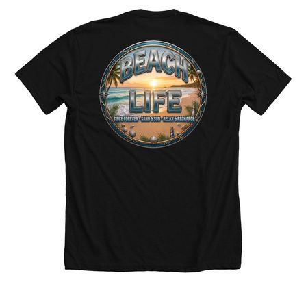 Beach Life, a Solid Black Blend Premium Unisex Tee (back-view)