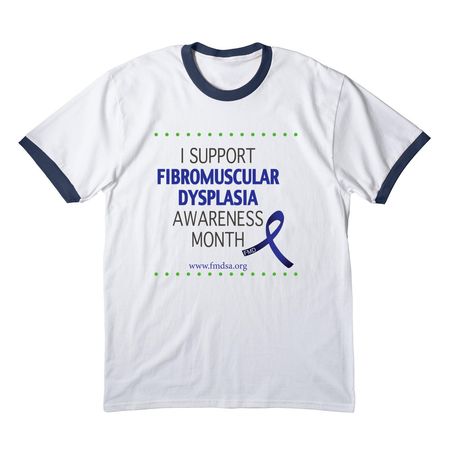 May is FMD Awareness Month, a White/ Navy Cotton Ringer Tee