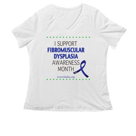 May is FMD Awareness Month, a White Women's Relaxed V-Neck Tee