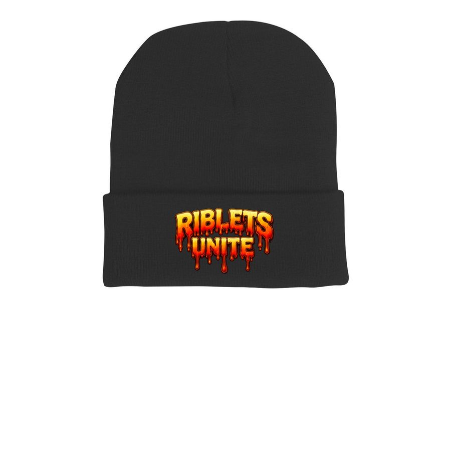 Riblets Unite, a Black Printed Cuffed Beanie