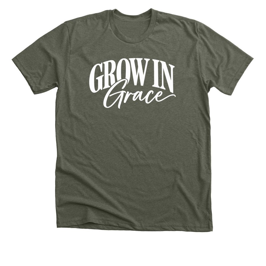 Grow in Grace Merch, a Heather Military Green Premium Unisex Tee