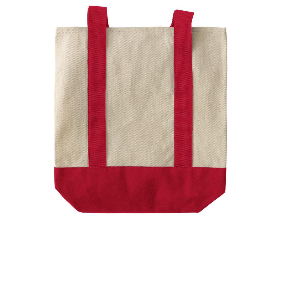 Two-tone canvas MMIP bag red&nbsp;&nbsp;, a Natural/Red Two-Tone Grocery Tote Bag (back-view)