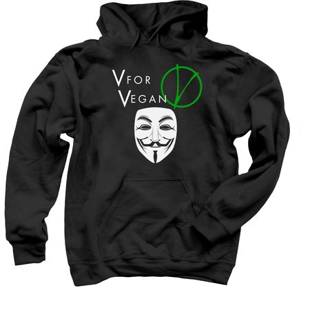 V For Vegan, a Black Pullover Hoodie