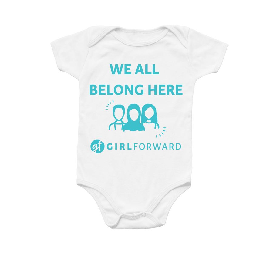 We All Belong Here Onesie, a White Infant Onesie