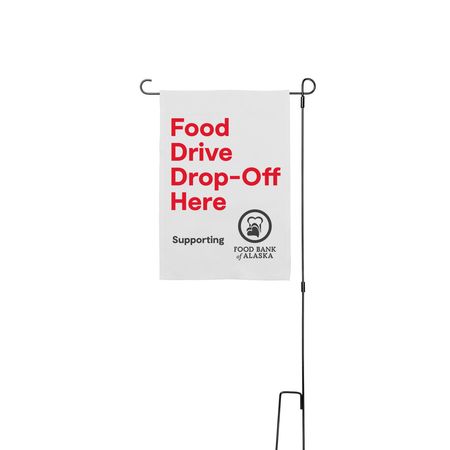 Food Drive Drop-Off Yard Flag, a White 12" x 18" Yard Flag with Stake