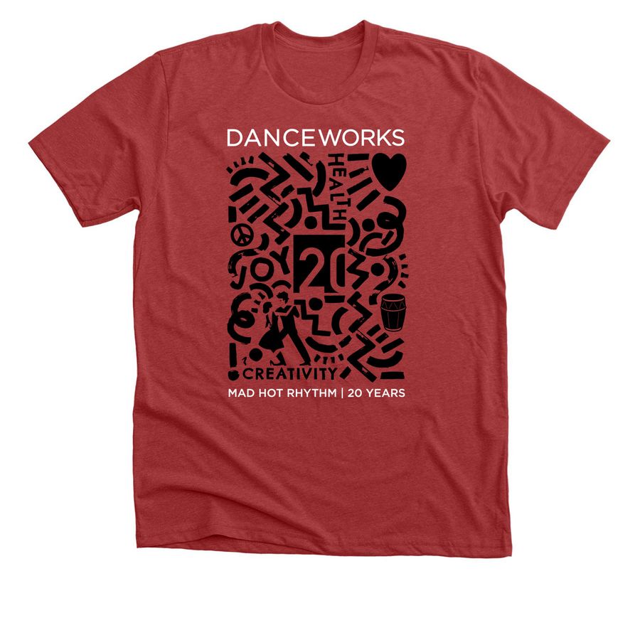 Danceworks Mad Hot Rhythm 20th Anniversary, a Heather Canvas Red Premium Unisex Tee