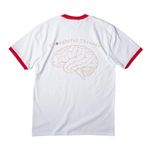 Thoughtful Threads, a White/ Red Cotton Ringer Tee (back-view)