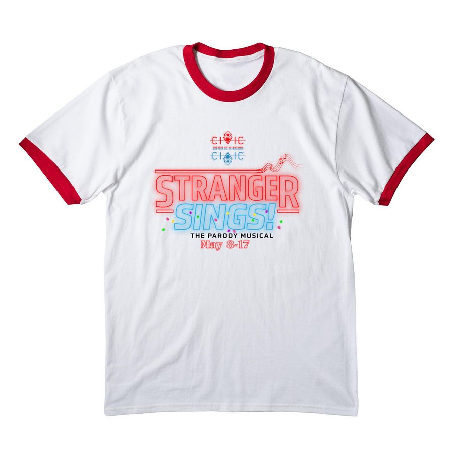 Stranger Sings! Cast Shirt, a White/ Red Cotton Ringer Tee