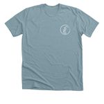 Heritage Collection Shirts, a Heather Blue Lagoon Premium Unisex Tee (back-view)