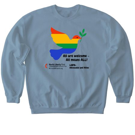 North Liberty First UMC Pride Month, a Stone Blue Softstyle Crewneck Sweatshirt