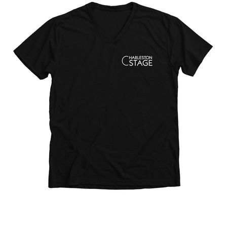 White Logo Sideways on Back, a Solid Black Blend Premium V-Neck Tee
