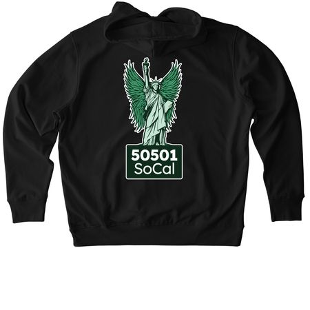 Back-print SoCal Angel Hoodie, a Black Stanley/Stella Unisex Cruiser 2.0 Pullover Hoodie