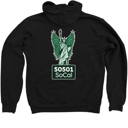 Back-print SoCal Angel Hoodie, a Black Zip Up Hoodie