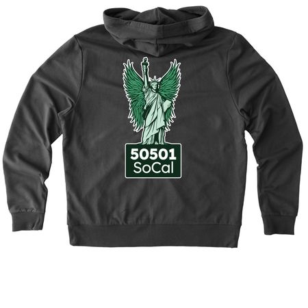 Back-print SoCal Angel Hoodie, a Terrain Grey Allmade Organic French Terry Zip Up Hoodie