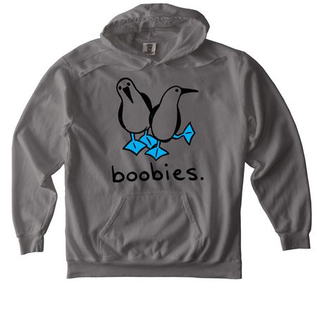 Two Boobies (Dark w/ Blue Feet), a Grey Comfort Colors Pullover Hoodie