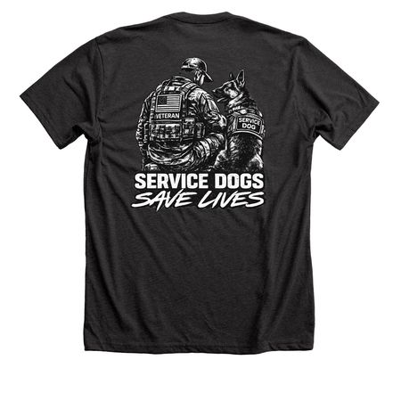Service Dogs Save Lives, a Dark Grey Heather Premium Unisex Tee (back-view)