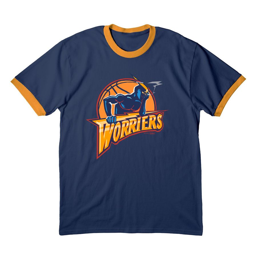 WORRIERS (Front), a Navy/ Gold Cotton Ringer Tee