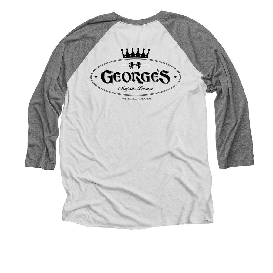 1980's retro logo, a Premium Heather and Heather White 3/4 Sleeve Baseball Tee (back-view)