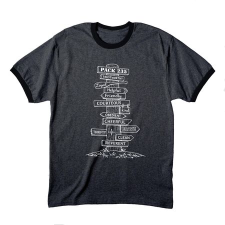The 12 Points of the Scout Law - White, a Dark Heather Grey/ Jet Black Cotton Ringer Tee