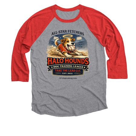 Halo Hounds 3/4 Baseball Tee, a Red and Premium Heather 3/4 Sleeve Baseball Tee