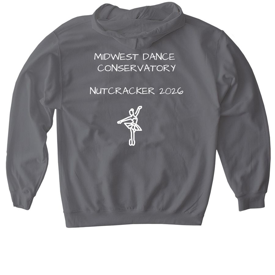 2026 Nutcracker Rehearsal Merch, a Charcoal Gildan Softstyle Pullover Hoodie (back-view)