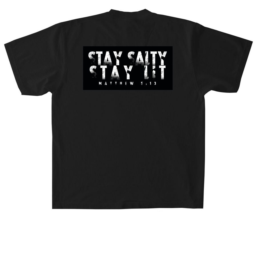 Stay Salty Stay Lit&nbsp;, a Black Heavyweight Garment Dye Tee (back-view)