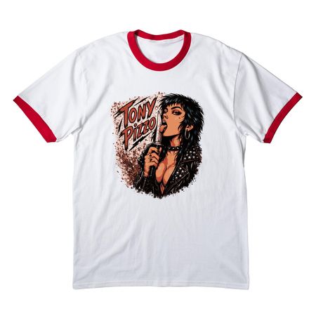 Tony Pizzo cool shirts, a White/ Red Cotton Ringer Tee