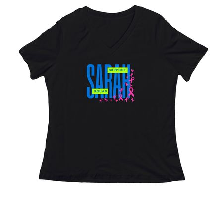 Sarah Support Squad woman cut, a Black Women's Relaxed V-Neck Tee