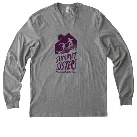 Summit Sisters Long Sleeve - Purple Logo, a Granite Grey Heather Allmade Organic Cotton Long Sleeve Tee