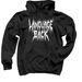 LANGUAGE BACK (HOODIE), a Black Pullover Hoodie