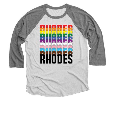 Rhodes Rhodes Rhodes, a Premium Heather and Heather White 3/4 Sleeve Baseball Tee