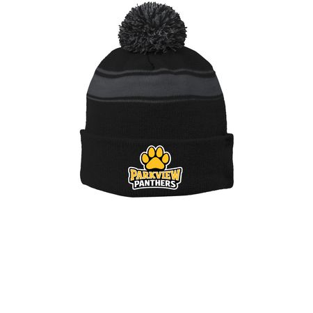 Parkview Beanie, a Black/ Iron Grey Printed Stripe Pom-Pom Beanie