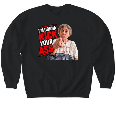 Ass Kicking Grandma, a Black Softstyle Crewneck Sweatshirt