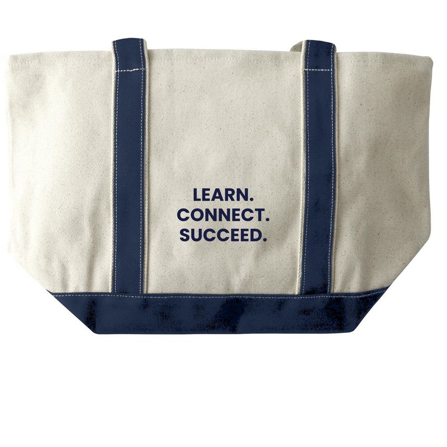 Canvas Tote Bag, a Natural/Navy Large Two-Tone Canvas Tote Bag (back-view)